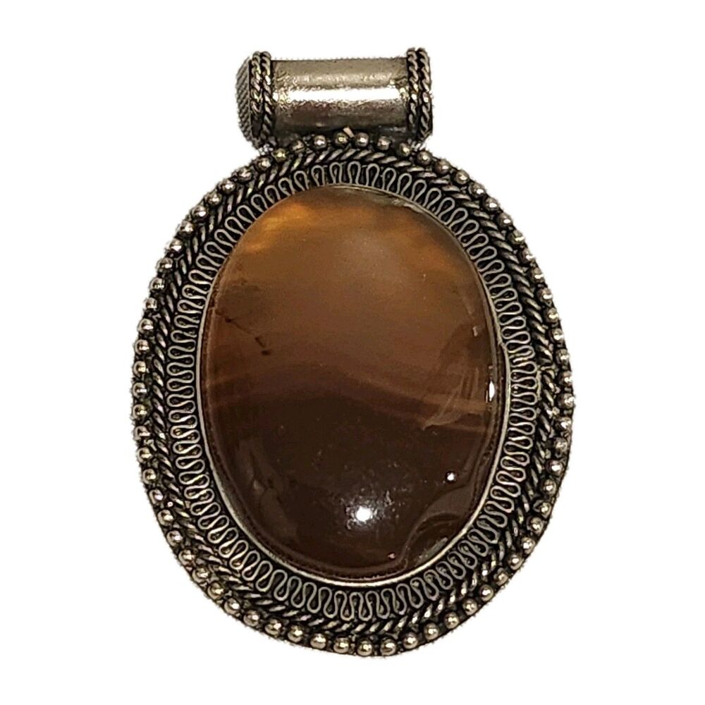 Statement Silvertone Pendant With Large Chalcedony Agate Stone